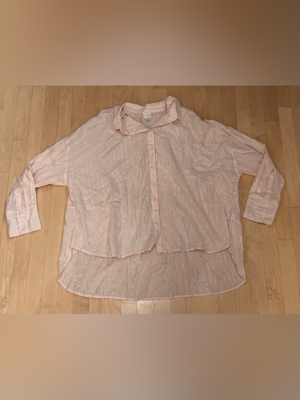 a new day Pale Pink Shimmery Stripe Button-Up Top